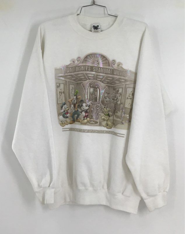 Disney Men&#39;s White Walt Steamboat Willie Pullover Sweatshirt - Size Large