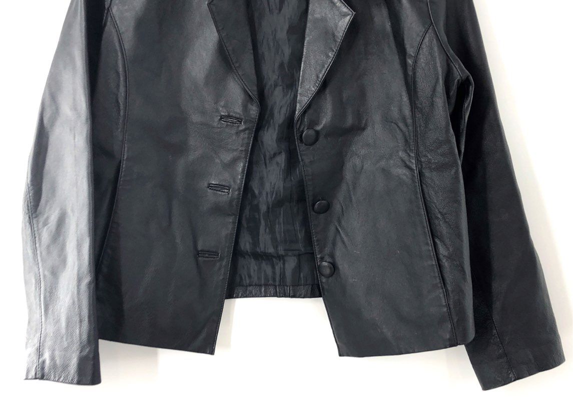 Vintage Y2K Leather U.S.A. Women's Black Genuine Leather Blazer Jacket Sz 2XL
