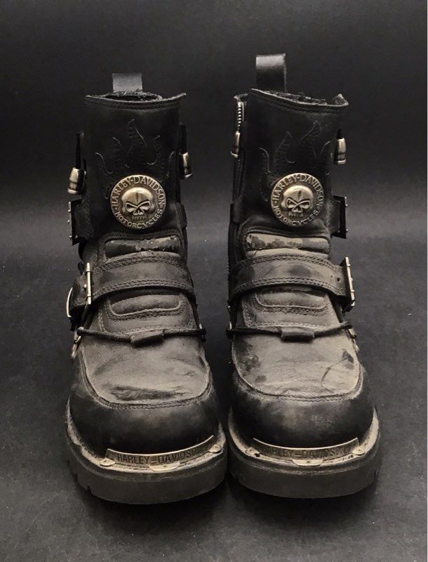 Harley-Davidson Brake Buckle Skull Black Leather Biker Motorcycle Boots