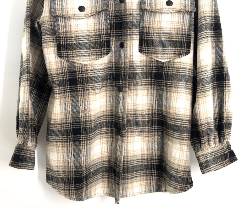 Laundry by Shelli Segal Women's Mink Plaid Shacket Shirt Jacket Tan Black NWT XS
