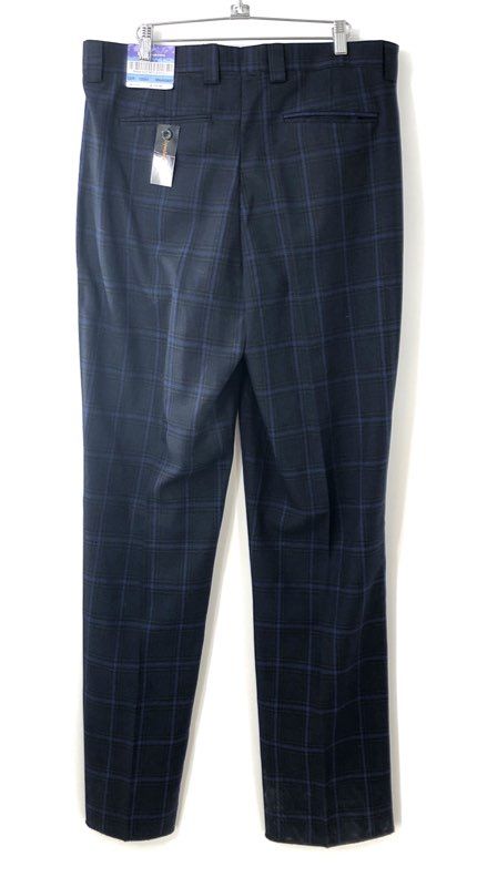 Blu Martini Men's Navy Blue Plaid Pleated Straight Leg Dress Pants Sz 36 NWT
