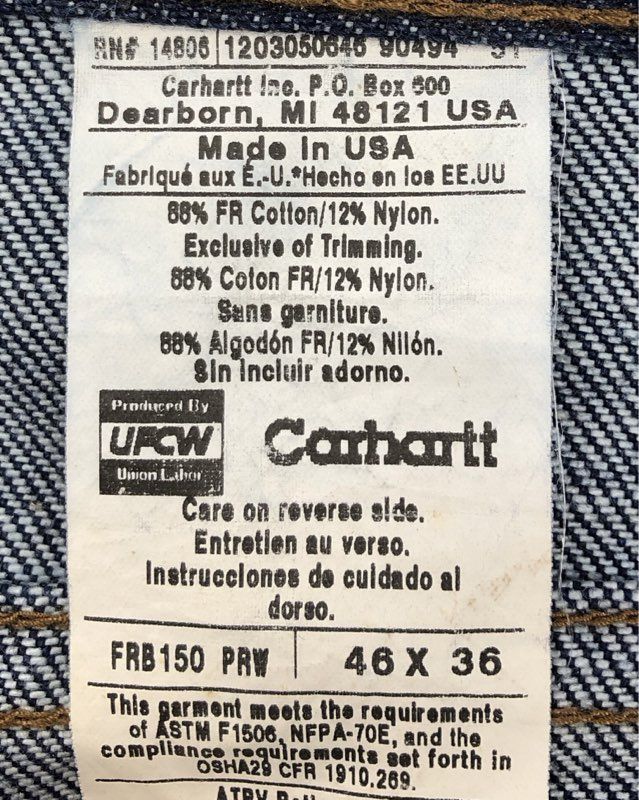 Carhartt Men's Flame Resistant FR Jeans Blue Denim Made in USA Sz 46x36 NWT