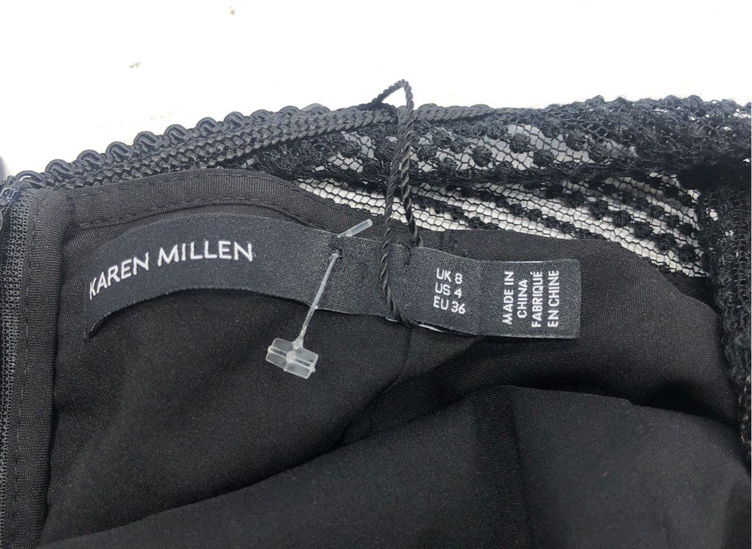 Karen Millen Women's Black Mesh Chevron Fringe Sheath Dress Sz 4 NWT