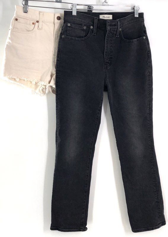 Madewell Women's Slim Demi-Boot Black Jeans Size 26 and Raw Hem Cream Shorts