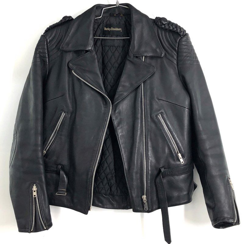 Vintage 80s Harley-Davidson Braided Shoulder Leather Moto Jacket Sz 40W