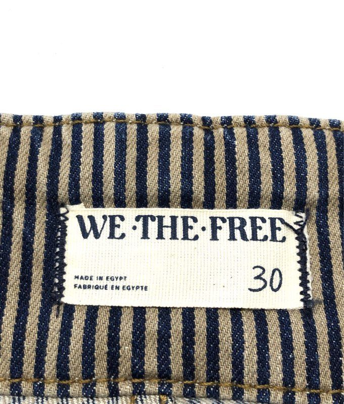 We The Free Women's Blue Tan Hickory Stripe High Rise Flare Jeans Sz 30