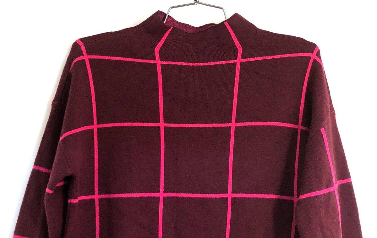LOFT Women's Burgundy Pink Grid Mock Neck Sweater Sz XS