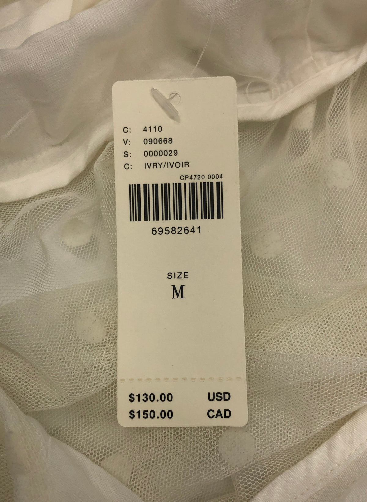 Maeve Anthropologie Women's Ivory Polka Dot Sheer Tie Neck Blouse Sz M NWT