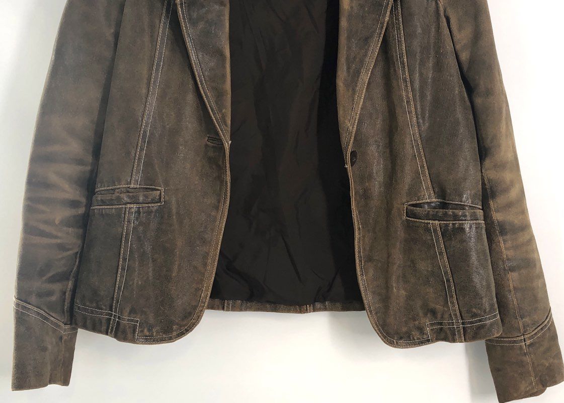 Vintage Y2K Wilsons Leather Maxima Women's Distressed Brown Blazer Jacket Sz M