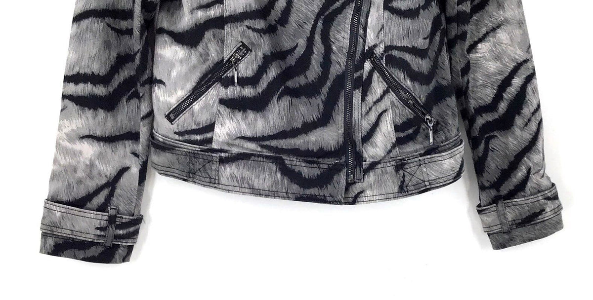 NWT White House Black Market Women's Black Gray Tiger Motorcycle Jacket - Size 8