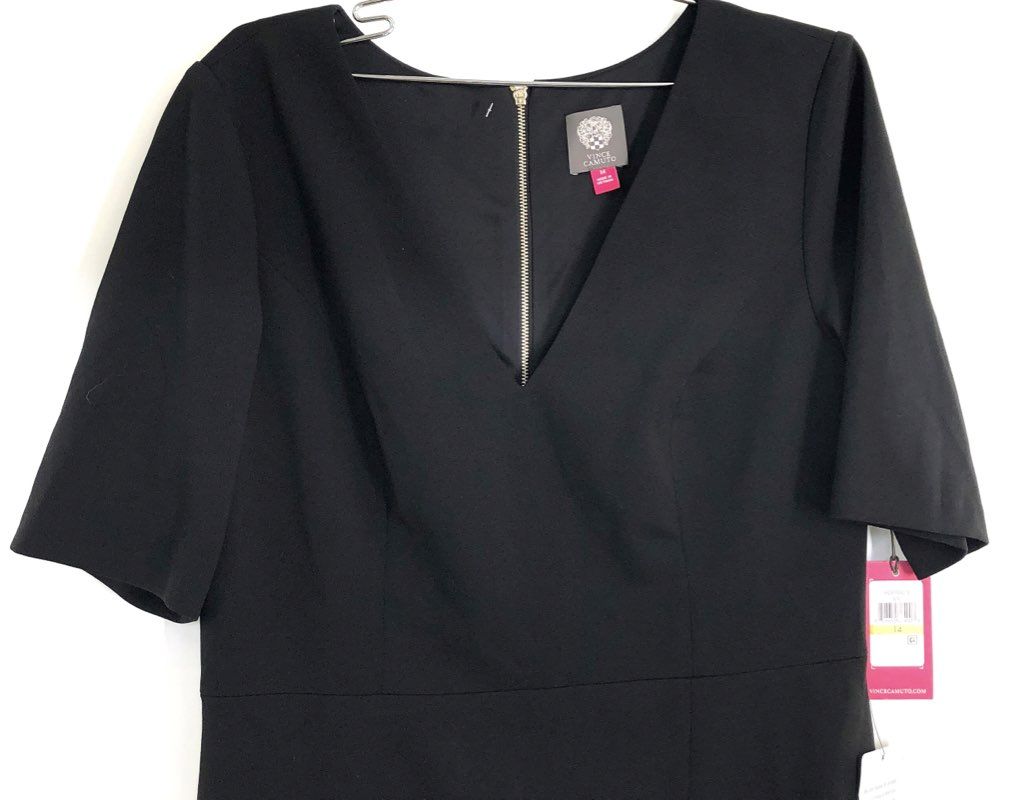 Vince Camuto Women's Black V-Neck Short Sleeve Stretch Sheath Dress Sz 14 NWT