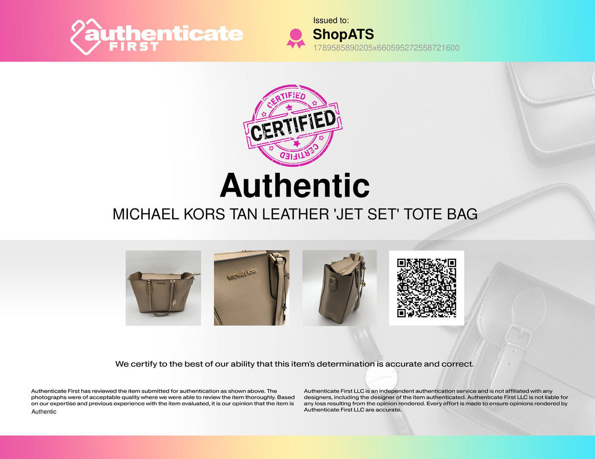 Michael Kors Tan Pebbled Leather Jet Set Tote Bag Gold Hardware COA