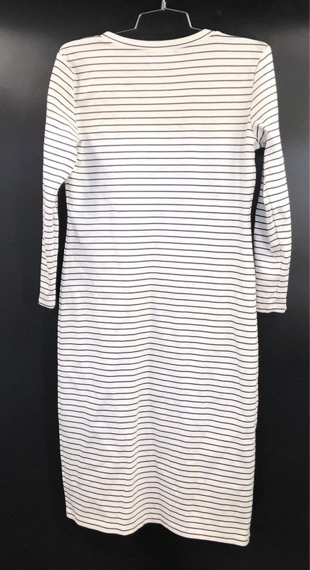 Sonnet James Women's White Black Striped A Play Dress Long Sleeve Jersey Sz S