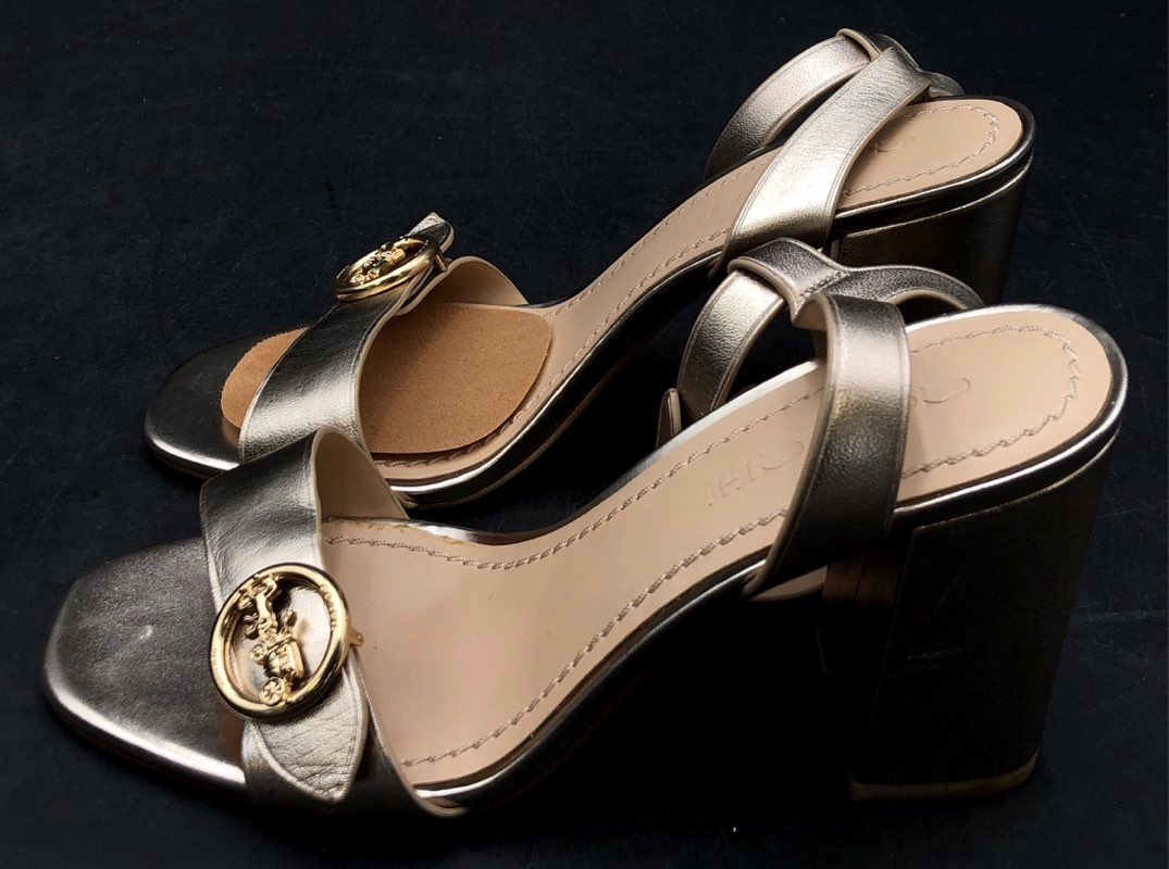 Coach Maddi 85 Champagne Metallic Block Heel Sandal Women's Size 8 B
