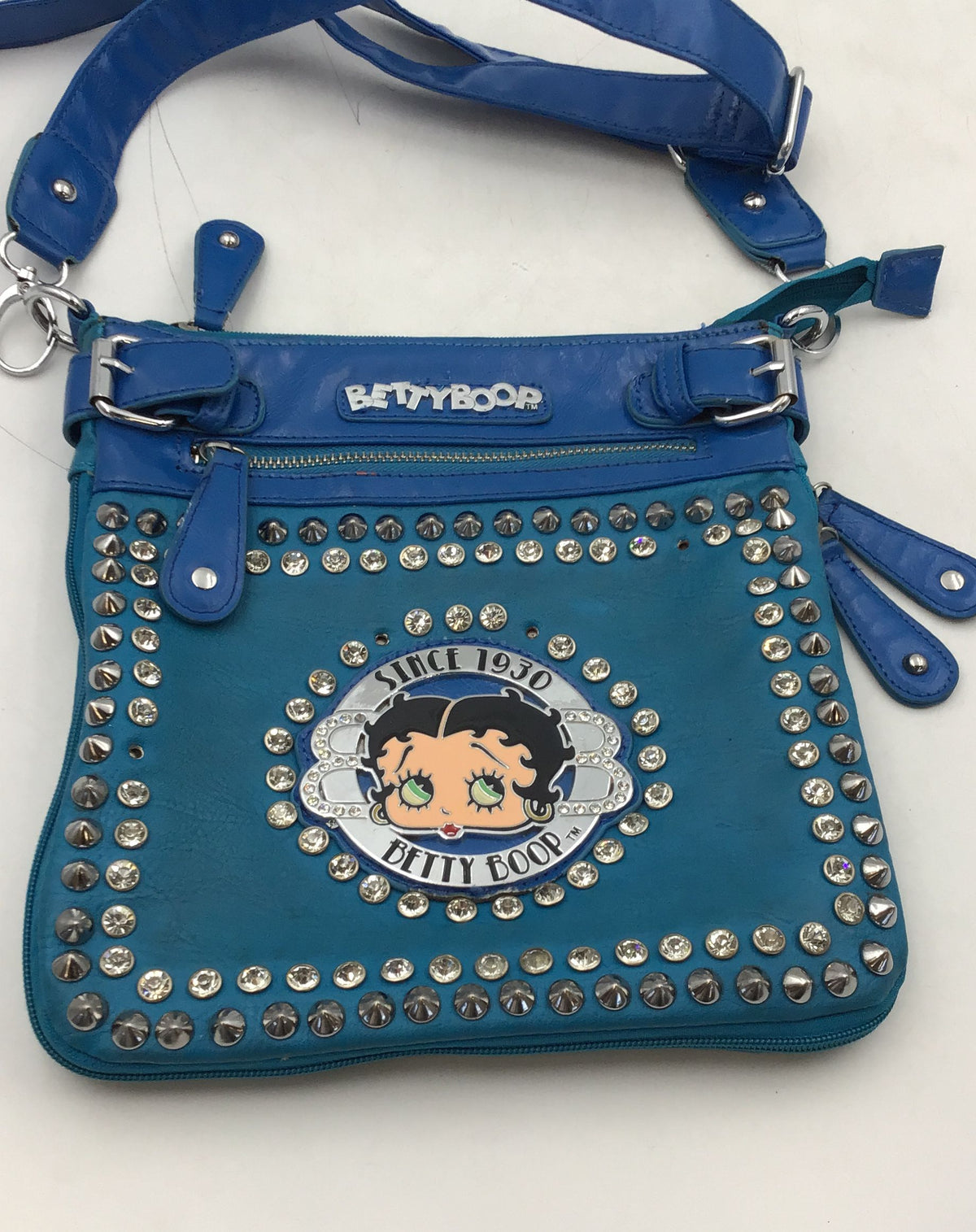 Betty Boop Women&#39;s Blue Rhinestone Crossbody Bag &amp; Tri-Fold Wallet Lot Of 2