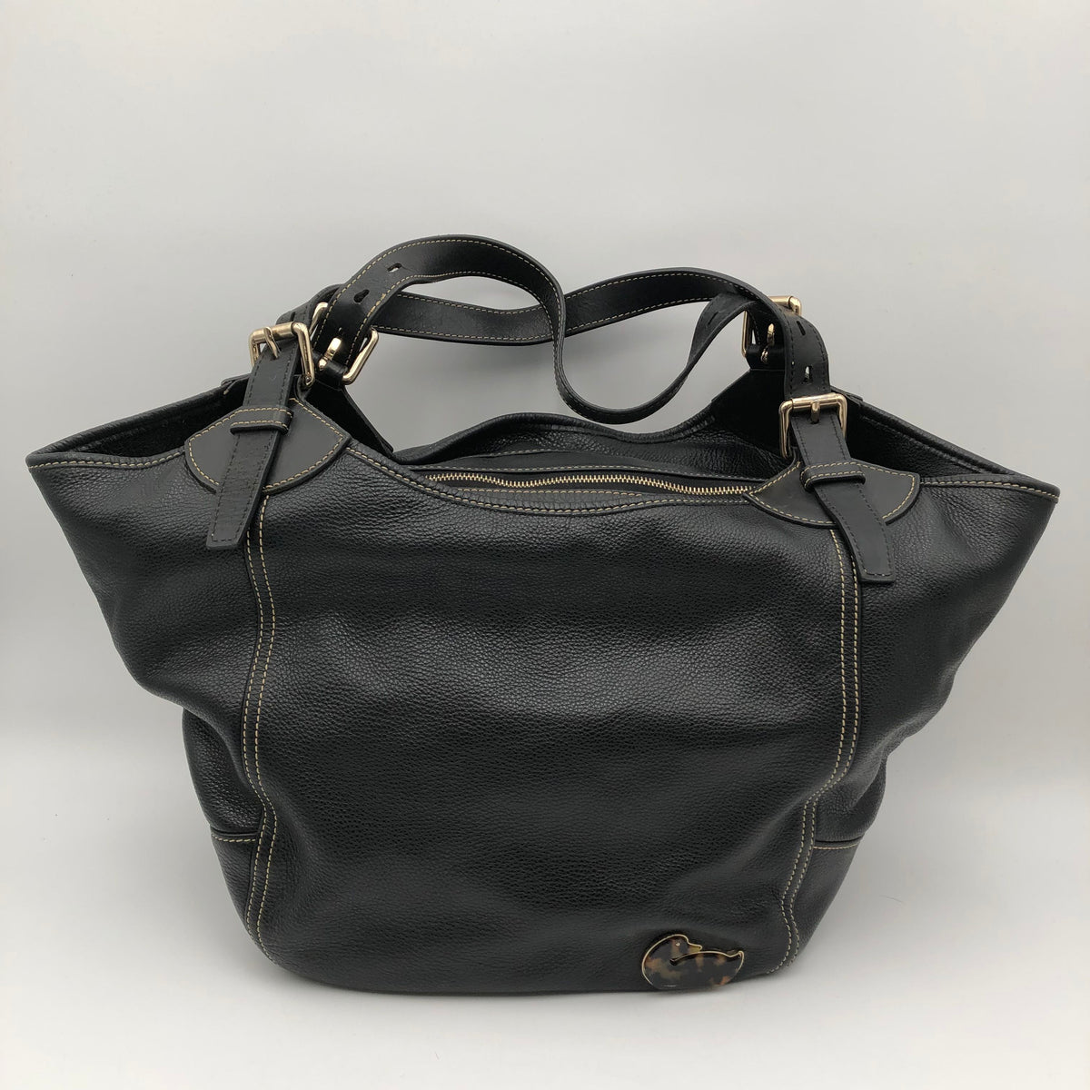 Dooney & Bourke Black Pebbled Leather Heritage Tote Bag Large Shoulder Bag COA