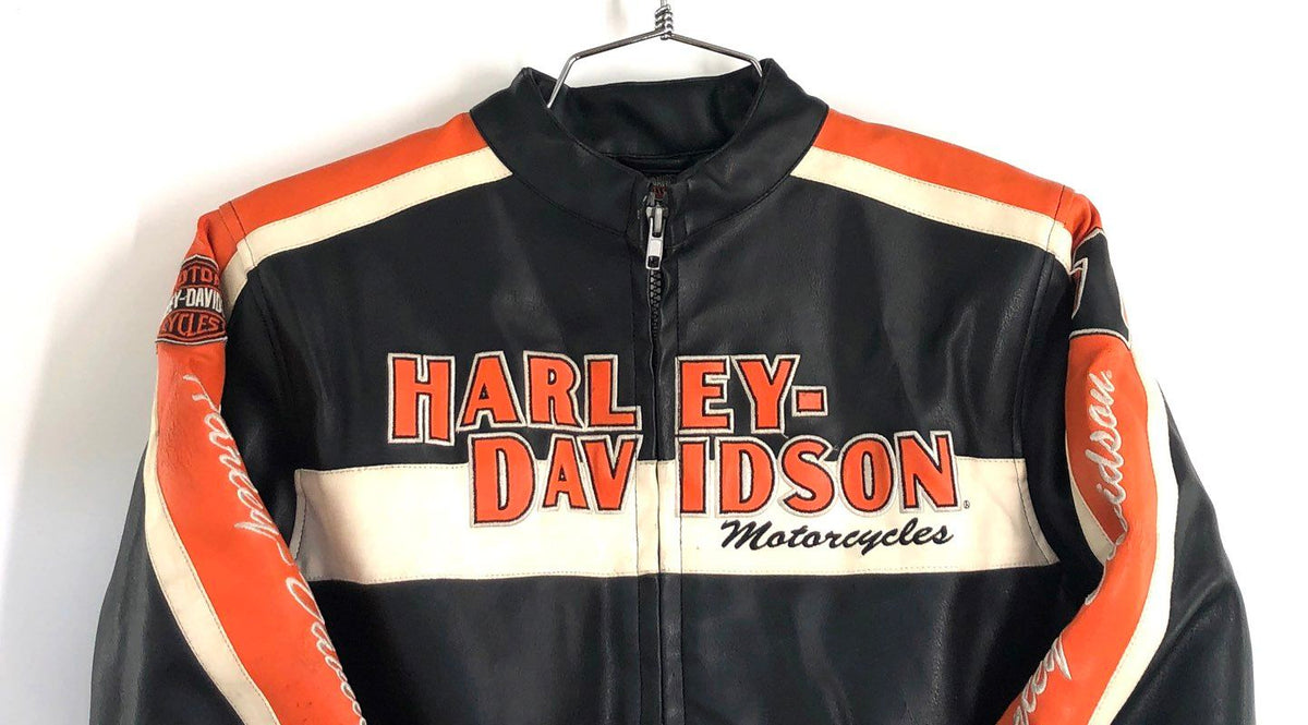 Harley-Davidson Boys Racing Stripe Biker Faux Leather Jacket Sz 7