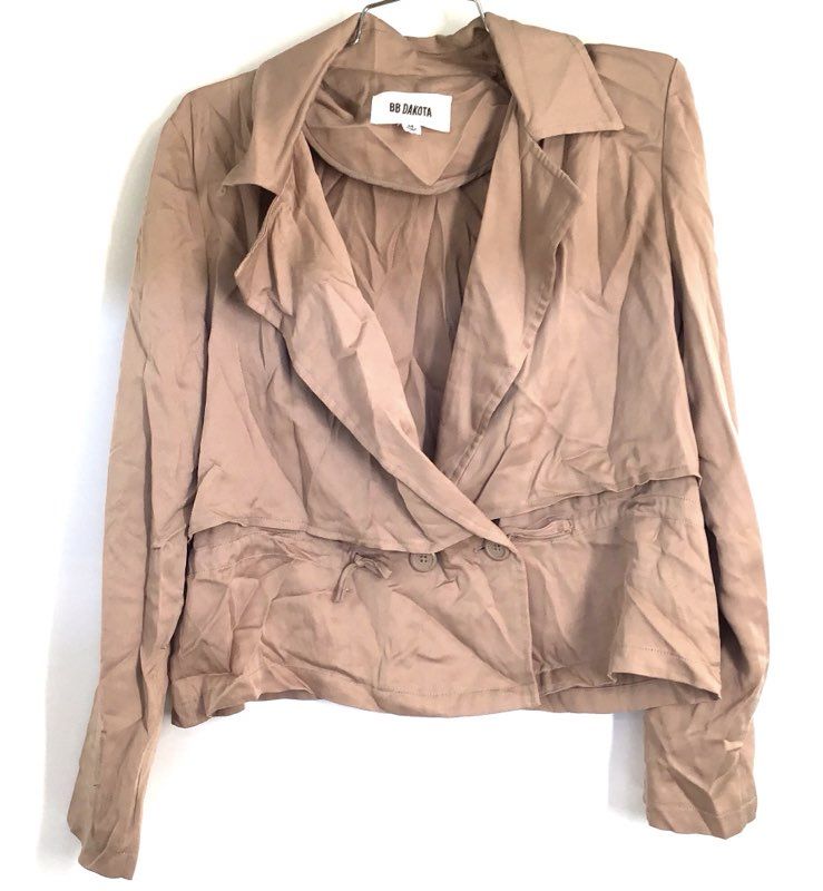 BB Dakota Women's Tan Draped Double Breasted Lyocell Cropped Jacket Sz M