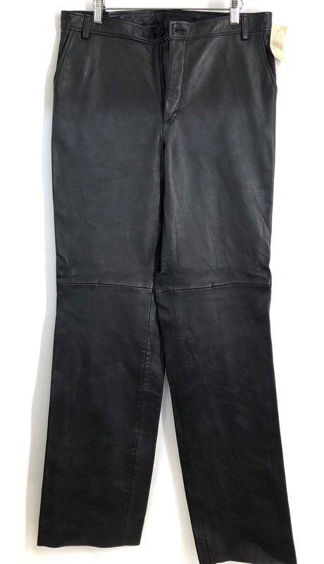 Vintage Pelle Studio Women's Black Leather Straight Leg Pants Sz 34 NWT Y2K