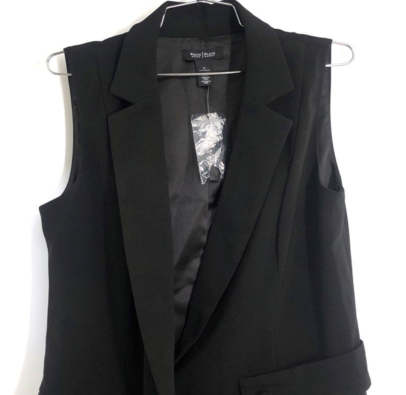 White House Black Market Women's Black Sleeveless Surplice Tuxedo Dress Sz 8 NWT