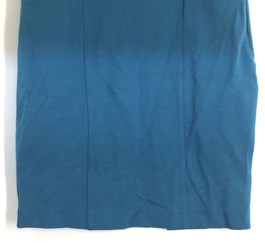 cabi Women's Teal Blue Textured Pencil Skirt with Patch Pockets Sz 4