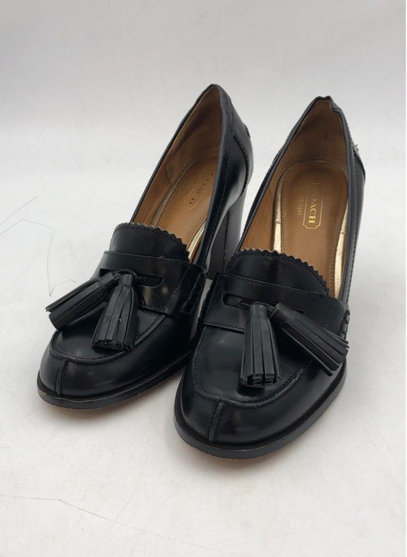 Coach Women&#39;s Black Round Toe Casual Slip-On Block Pump Heels - Size 7B