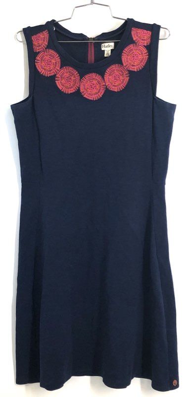 Hatley Women's Sleeveless Dress Navy Blue Embroidered Neckline Sz M