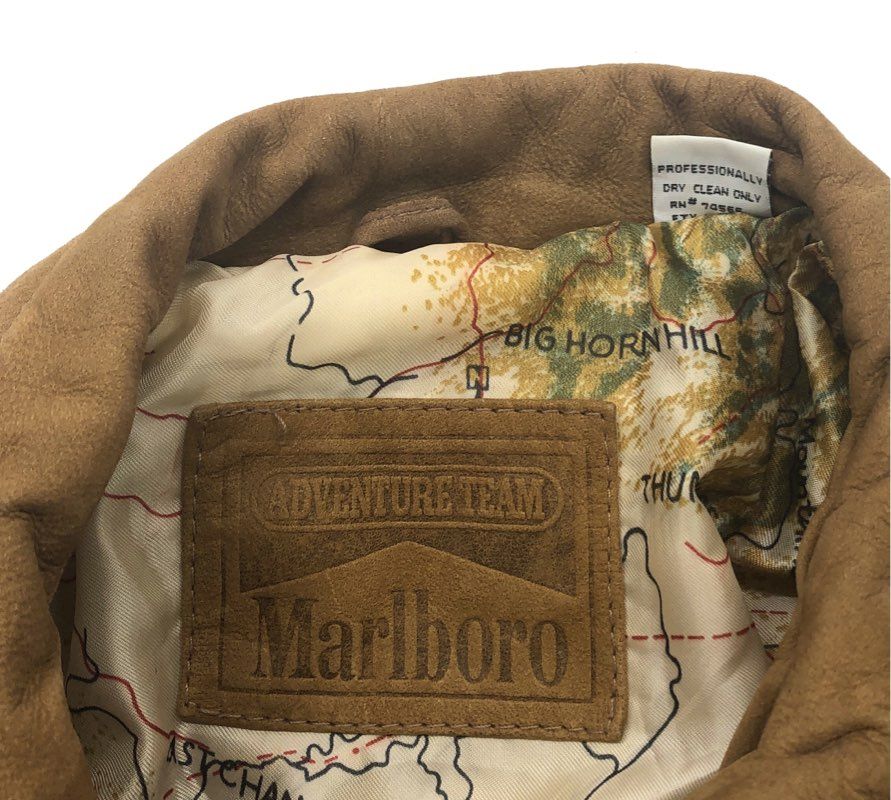 Vintage 90s Marlboro Adventure Team Men's Brown Leather Bomber Jacket Sz M