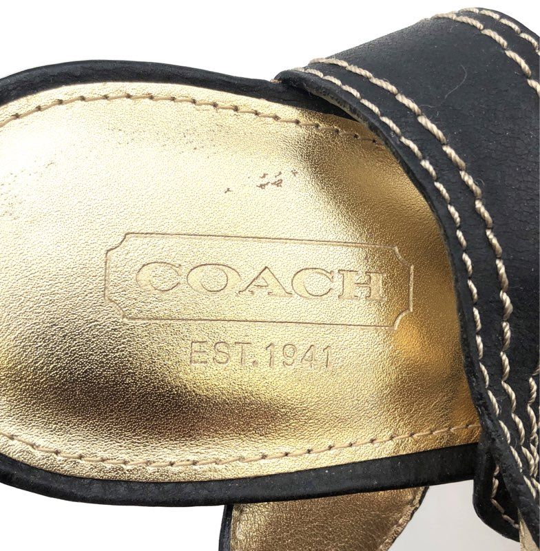 Coach Black Leather T-Strap Cork Platform Block Heels Women's Size 7B