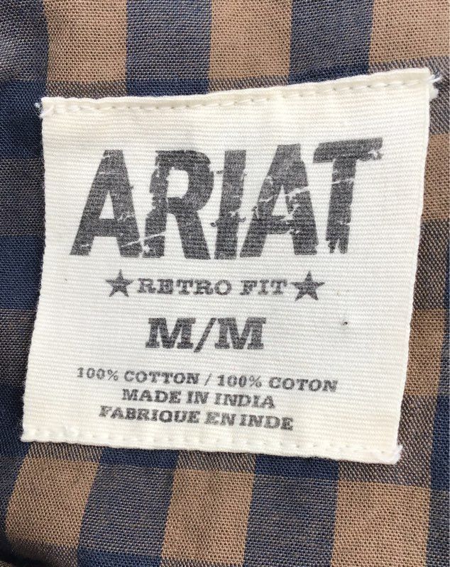 Ariat Men&#39;s Brown Black Check Button-Up Shirt - Size M