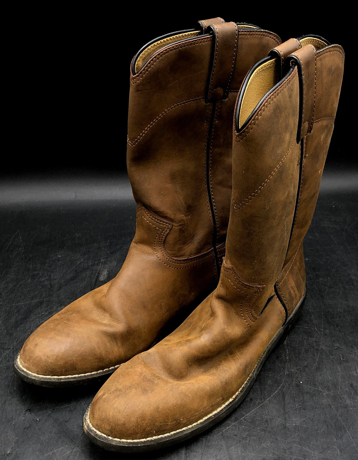 Justin Basics JBL3001 Brown Leather Roper Western Boots Men's Size 9 C