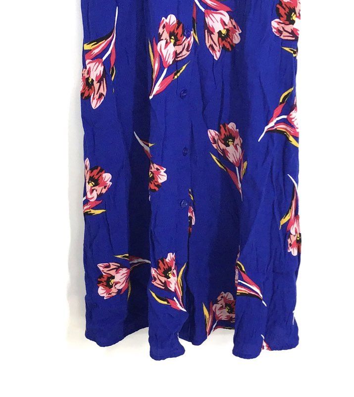 Express Women's Blue Floral Button Front Spaghetti Strap Midi Dress Sz XS