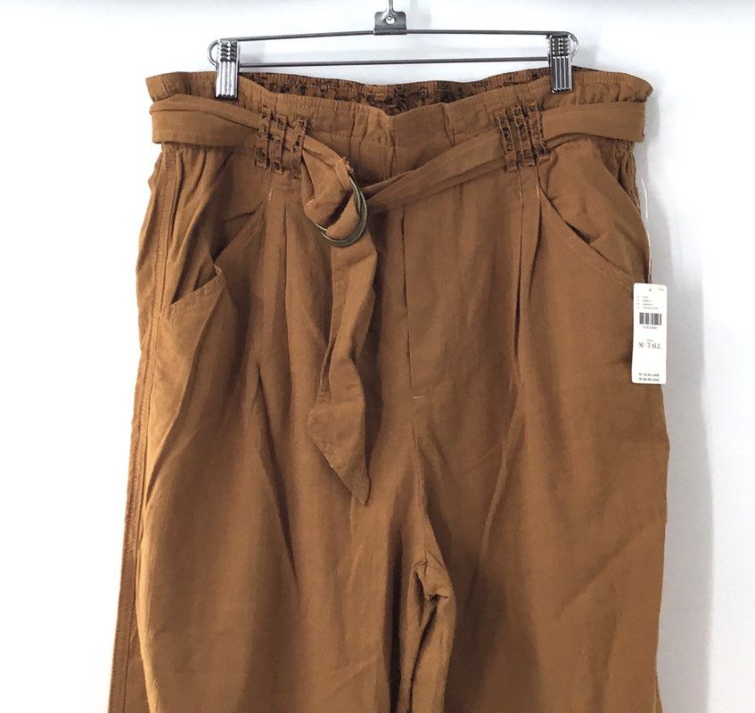 Anthropologie Women's Cedar Brown Paperbag Waist Belted Pants NWT Sz MT