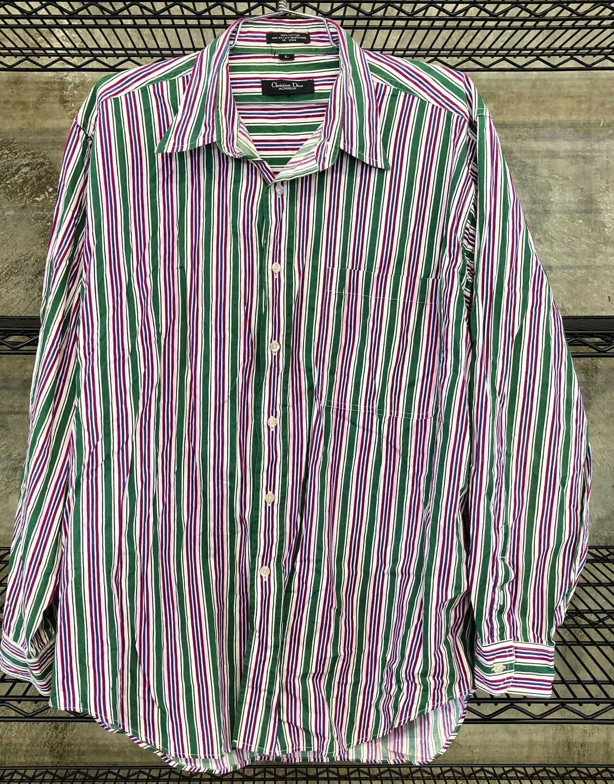 Vintage 80s Christian Dior Monsieur Striped Button Down Shirt Made in USA Sz L