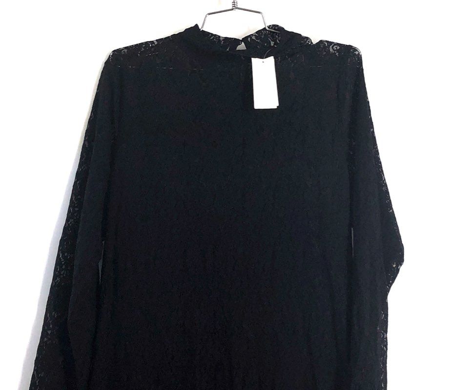 Abercrombie & Fitch Women's Black Lace Mock Neck Maxi Dress XL NWT