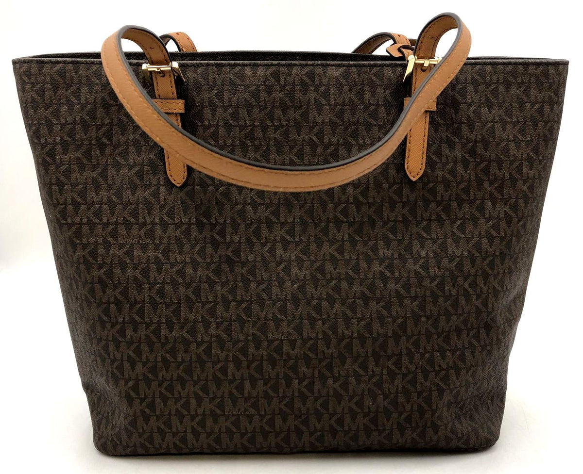 Michael Kors Jet Set Brown Signature Print Tote with Gold-Tone Accents (+COA)