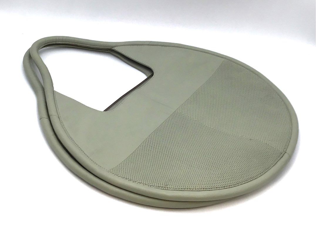 Anthropologie Sage Green Perforated Leather Circle Round Tote Bag Large Handbag