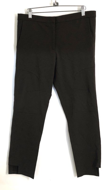 Women's Dark Brown Stitched Knee Ankle Slit Trousers Pants Sz 35x27