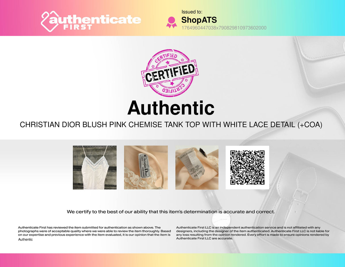 Christian Dior Blush Pink Chemise Tank Top with Lace Detail-Size: Small (+COA)