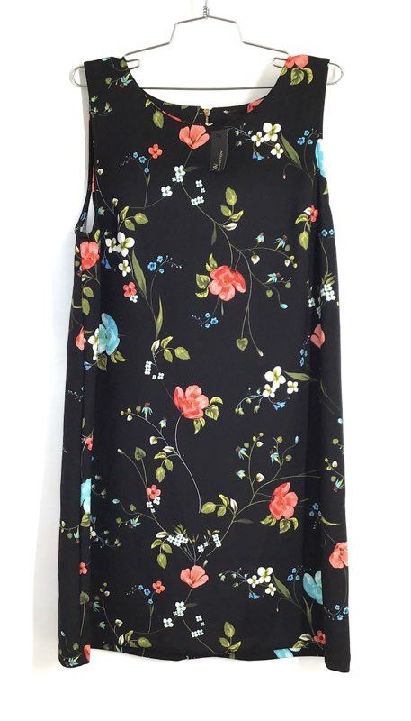 Worthington Women's Black Floral Sleeveless Shift Dress Gold Back Zip Sz XL NWT