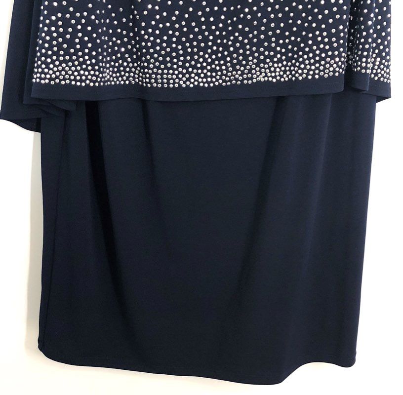 J. Howard Women's Navy Blue Rhinestone Tiered Dress BK7M9399 NWT Sz 16