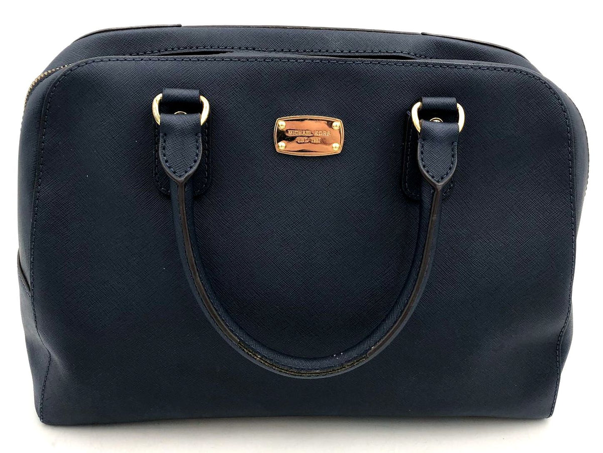 Authentic Michael Kors Navy Blue Luxury Leather Satchel Bag - COA Included