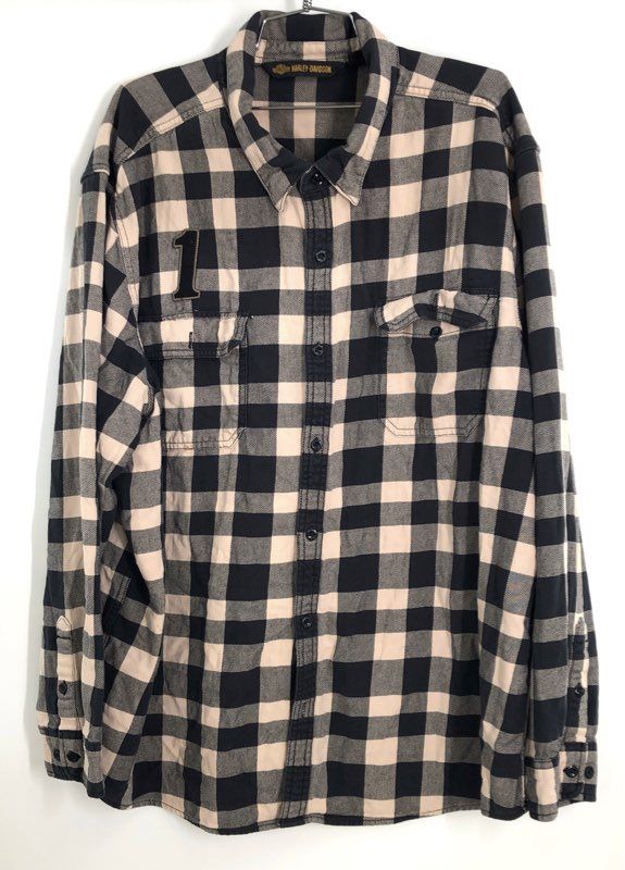 Harley-Davidson Buffalo Check Plaid Button Up Shirt Back Logo Patch Slim 3XL