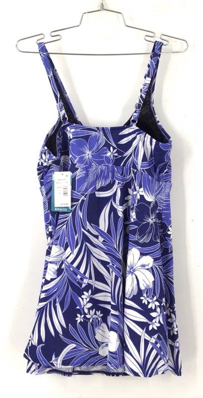 NWT Shape Solver Women's Denim Blue Floral One-Piece Swimdress - Size 17