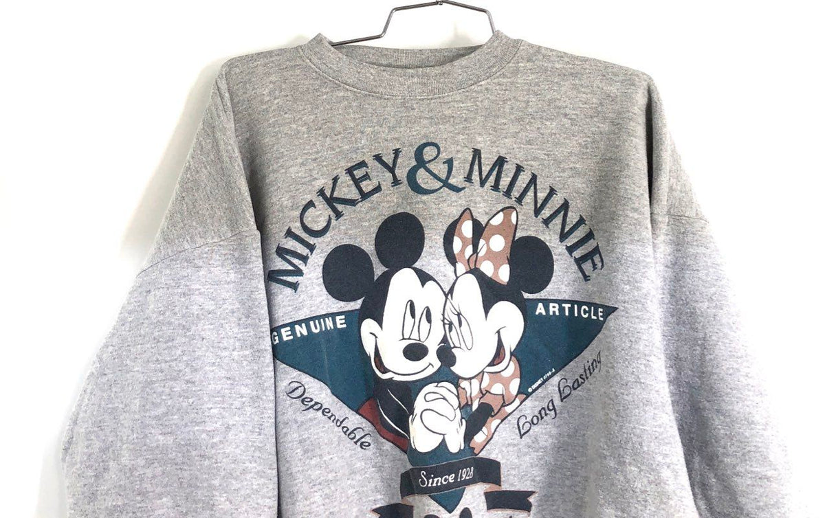 Vintage 90s Disney Mickey & Minnie Mouse Graphic Crewneck Sweatshirt Grey Sz L