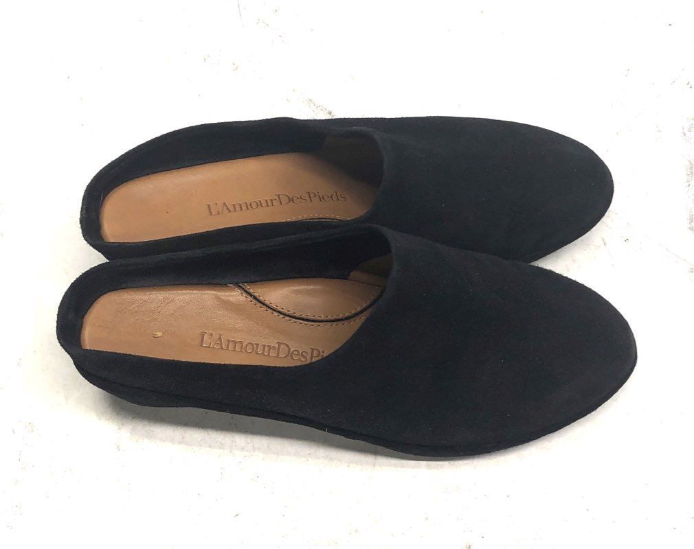 L'Amour Des Pieds Black Suede Slip-On Wedge Mules Women's Size 7.5 M