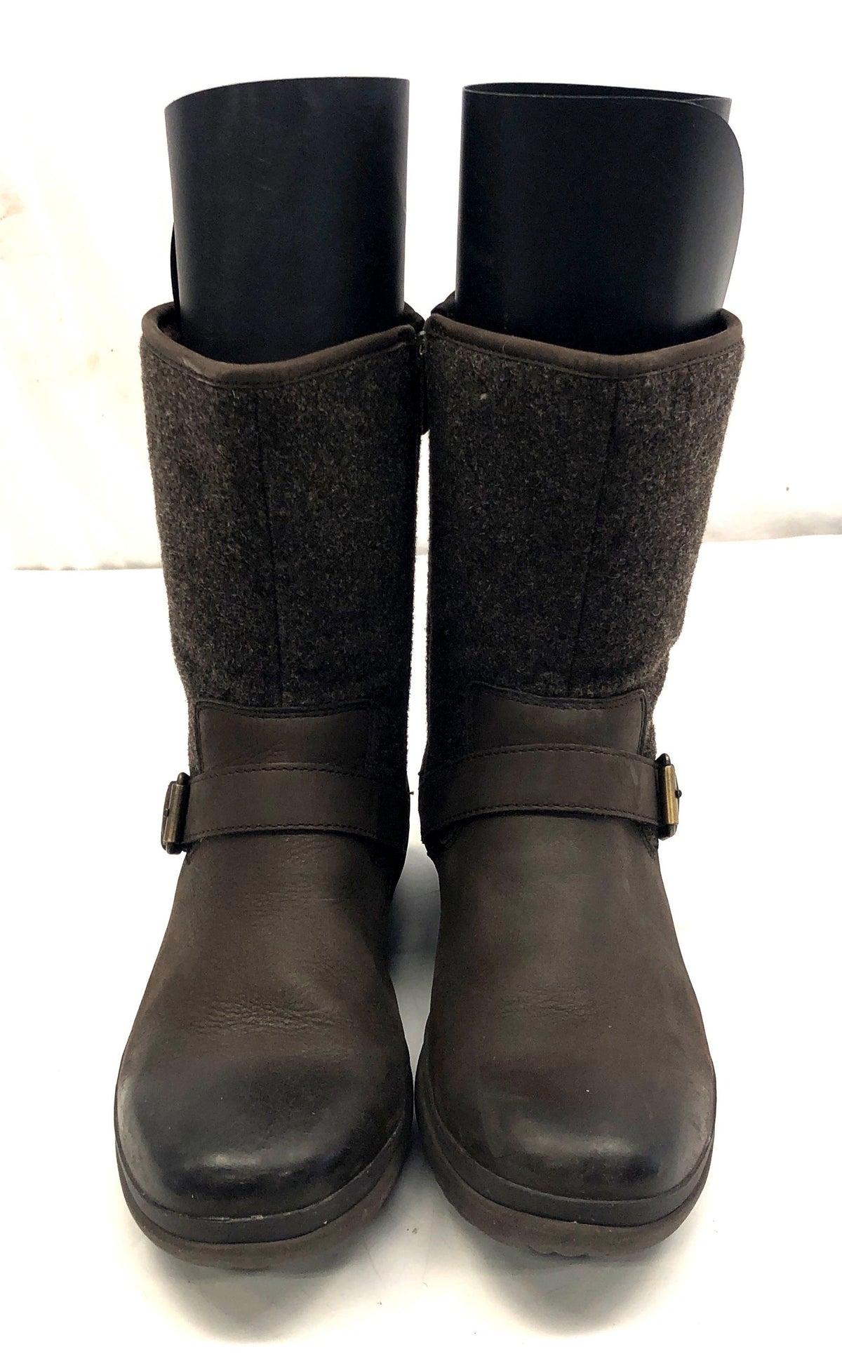 Ugg Simmens Waterproof Brown Leather Wool Moto Boots Women's Size 9