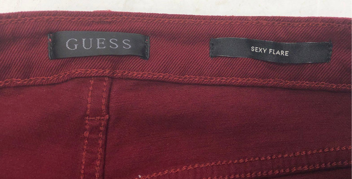 Guess Women's Sexy Flare Jeans Tahiti Red Coated Finish Stretch NWT Sz 31x30