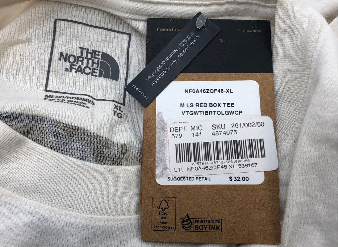 NWT The North Face Men&#39;s Off White Long Sleeve T-Shirt - Size XL