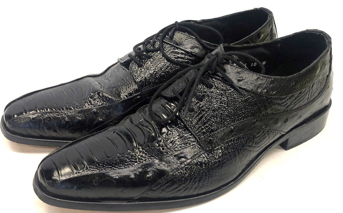 Stacy Adams Black Ostrich Leg Embossed Leather Oxford Dress Shoes Men's Size 10